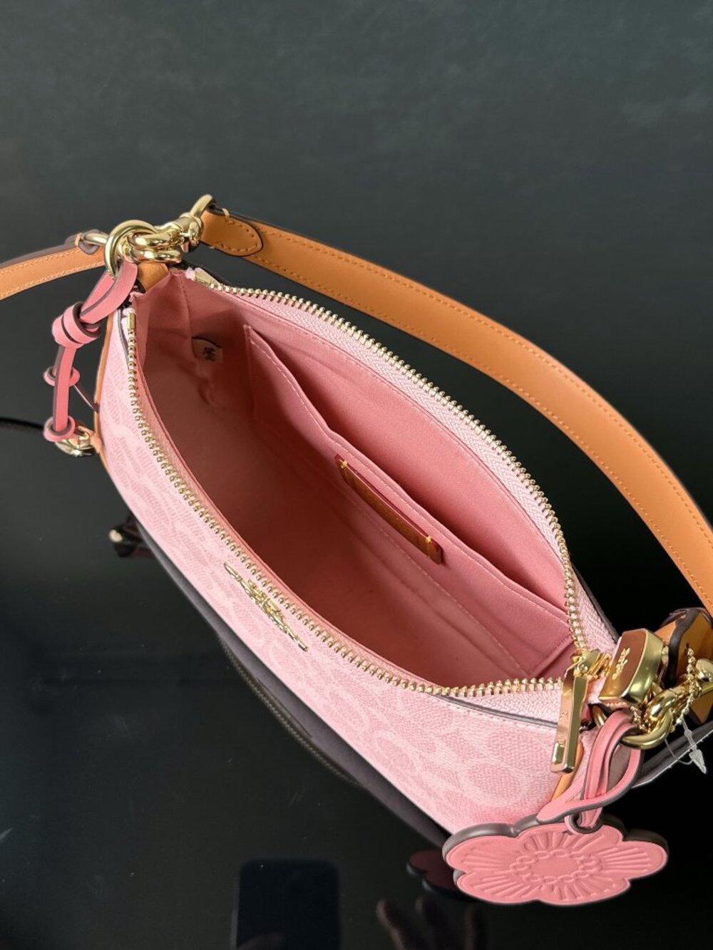 ✨Coach Blush Canvas Baguette Bag Floral Charm Convertible Crossbody Handbag - Picture 10 of 10